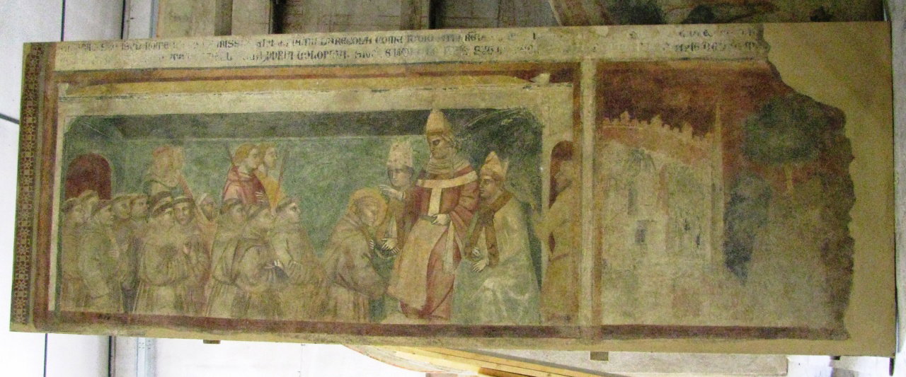 papa Innocenzo II approva la Regola francescana (dipinto murale staccato) di Nel